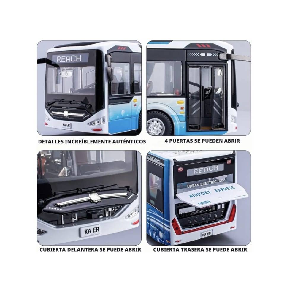 Autobuz metalic, Urban , electric, usi mobile, scara 1:42, lumini si sunete, alb/albastru, 29 cm