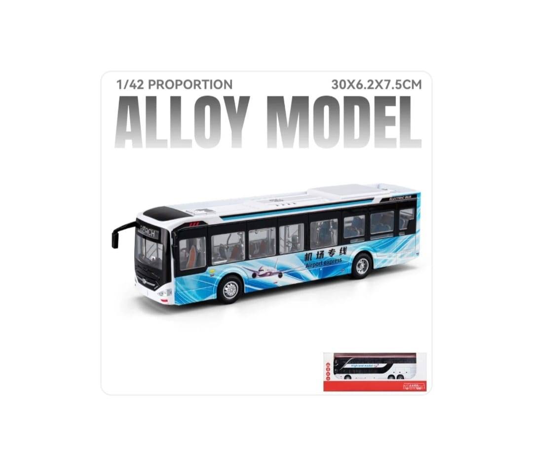 Autobuz metalic, Urban , electric, usi mobile, scara 1:42, lumini si sunete, alb/albastru, 29 cm