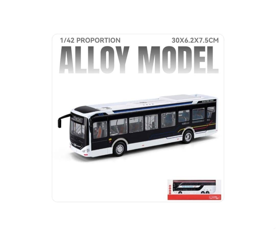 Autobuz metalic, Urban , electric, usi mobile, scara 1:42, lumini si sunete, alb/multicolor, 29 cm
