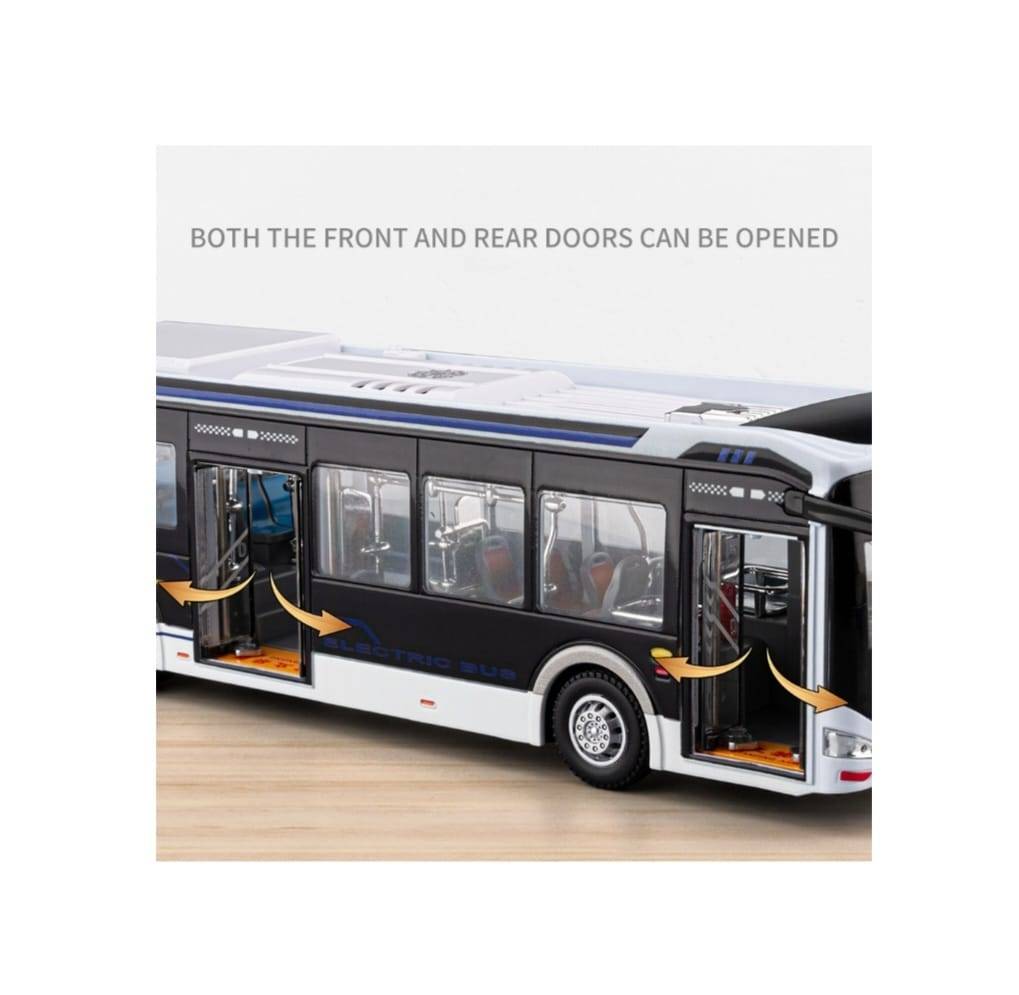 Autobuz metalic, Urban , electric, usi mobile, scara 1:42, lumini si sunete, alb/multicolor, 29 cm