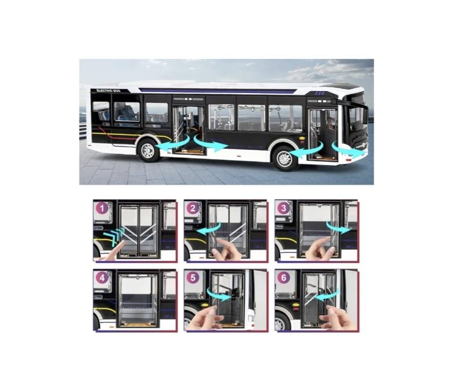 Autobuz metalic, Urban , electric, usi mobile, scara 1:42, lumini si sunete, alb/multicolor, 29 cm
