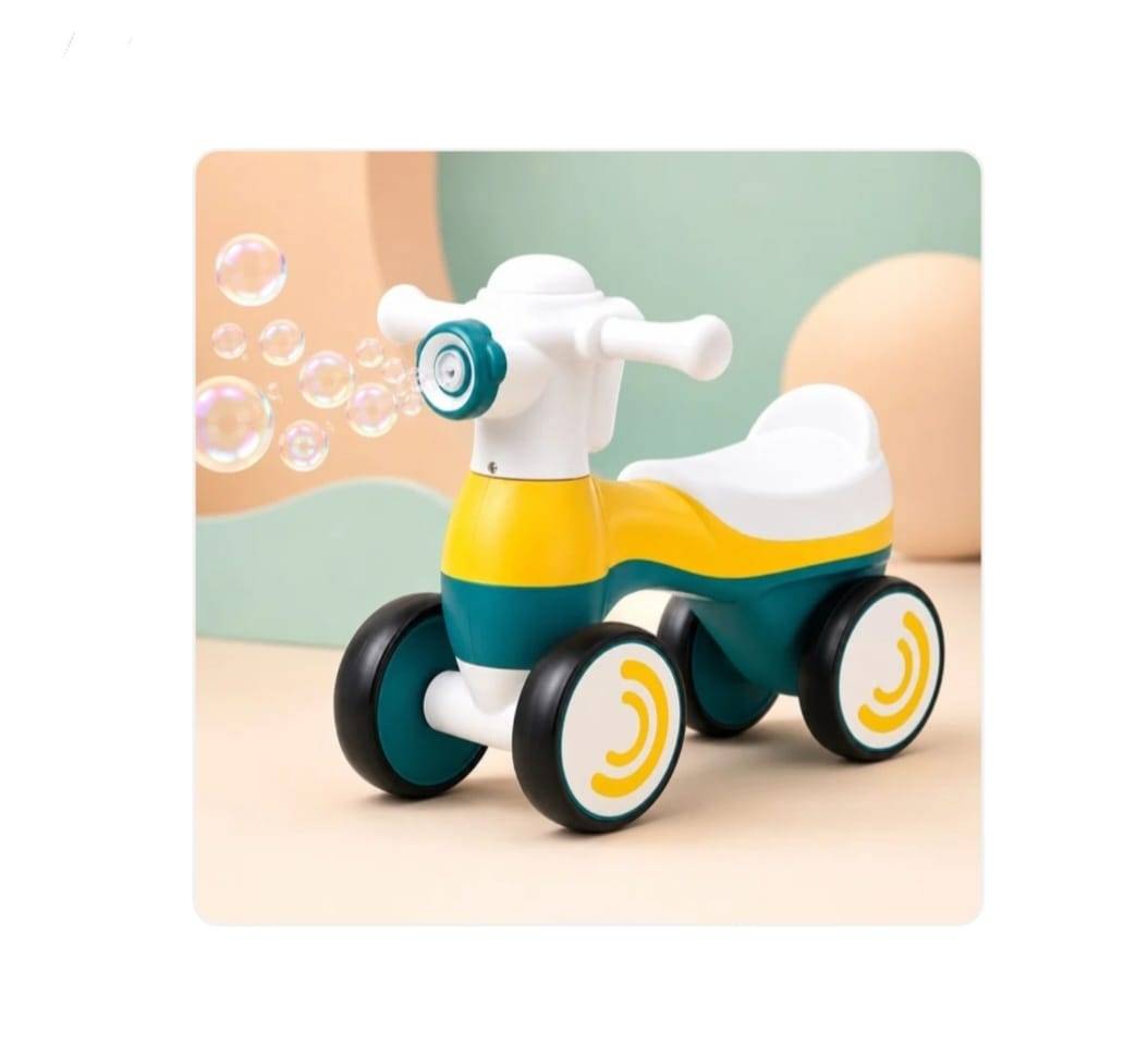 Bicicleta fara pedale cu 4 roti cu lumini, sunete, baloane de sapun, multicolor, 1 an+
