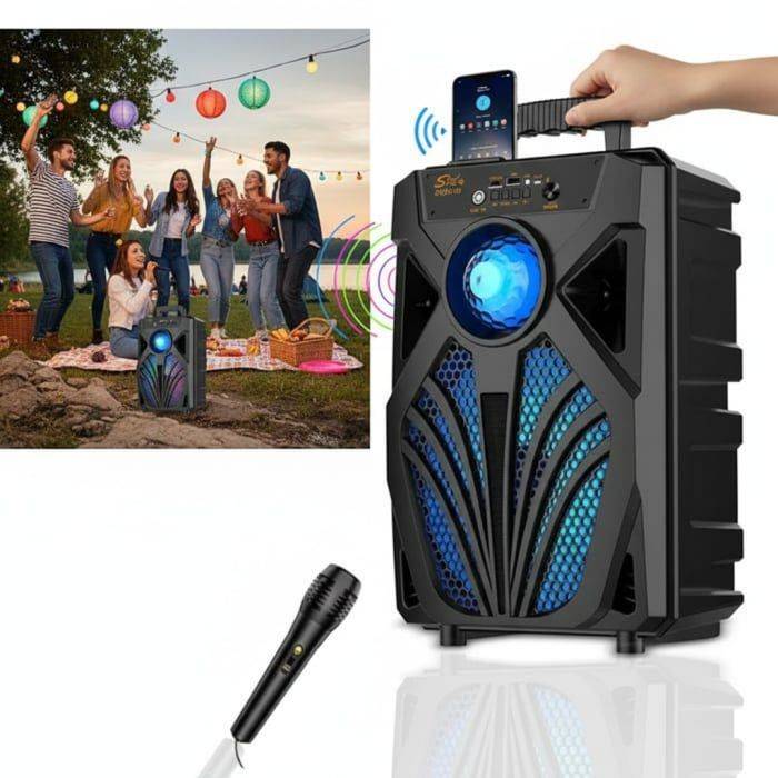 Boxa portabila cu microfon ZQS8149, 150W PMPO, USB/BT/AUX/SD/FM