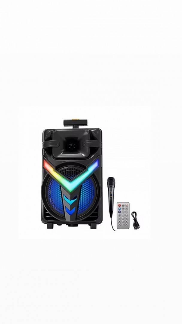 Boxa Portabila HOZRO, Model ZQS-8158, Bluetooth, Microfon Wireless, Lumini LED Party, Radio FM si Baterie Reincarcabila Putere Mare si Sunet Clar, Karaoke 