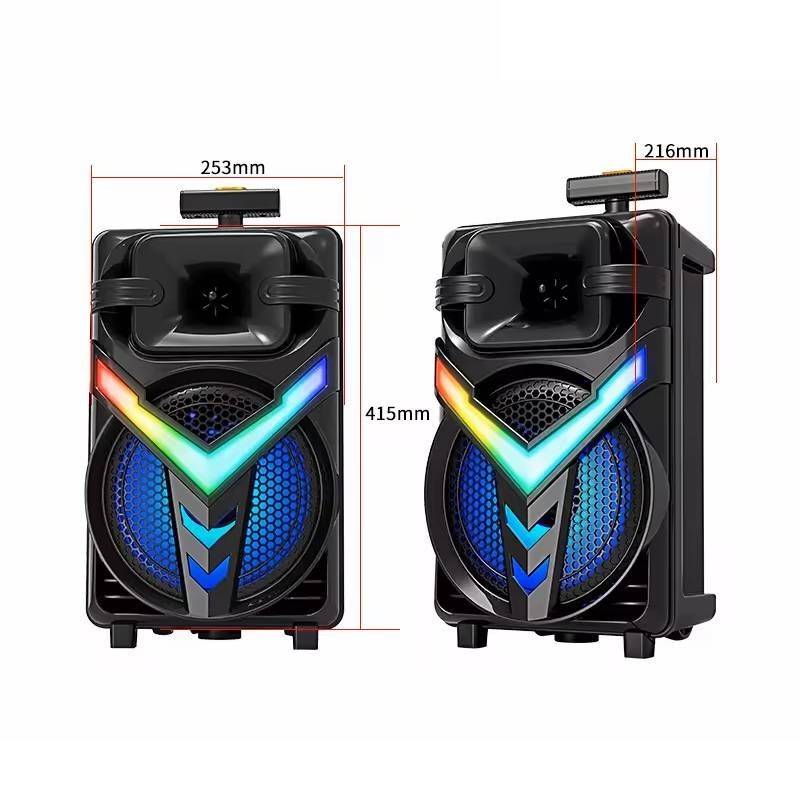 Boxa Portabila HOZRO, Model ZQS-8158, Bluetooth, Microfon Wireless, Lumini LED Party, Radio FM si Baterie Reincarcabila Putere Mare si Sunet Clar, Karaoke 