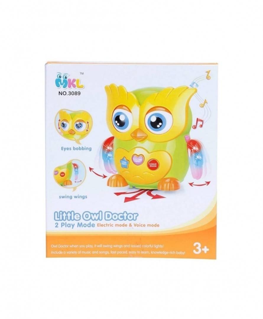 Bufnita interactiva, lumini si sunete, multicolor,14 cm