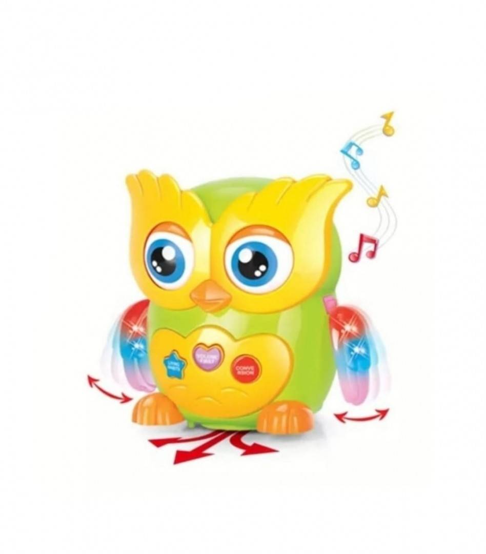 Bufnita interactiva, lumini si sunete, multicolor,14 cm