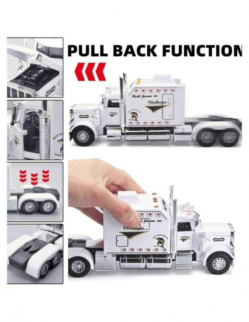 Camion metal mecanic, model Peterbilt Heavy Truck 389, faruri luminoase, sunete, usi mobile, capota mobila, scara 1:24, alb, 24 cm