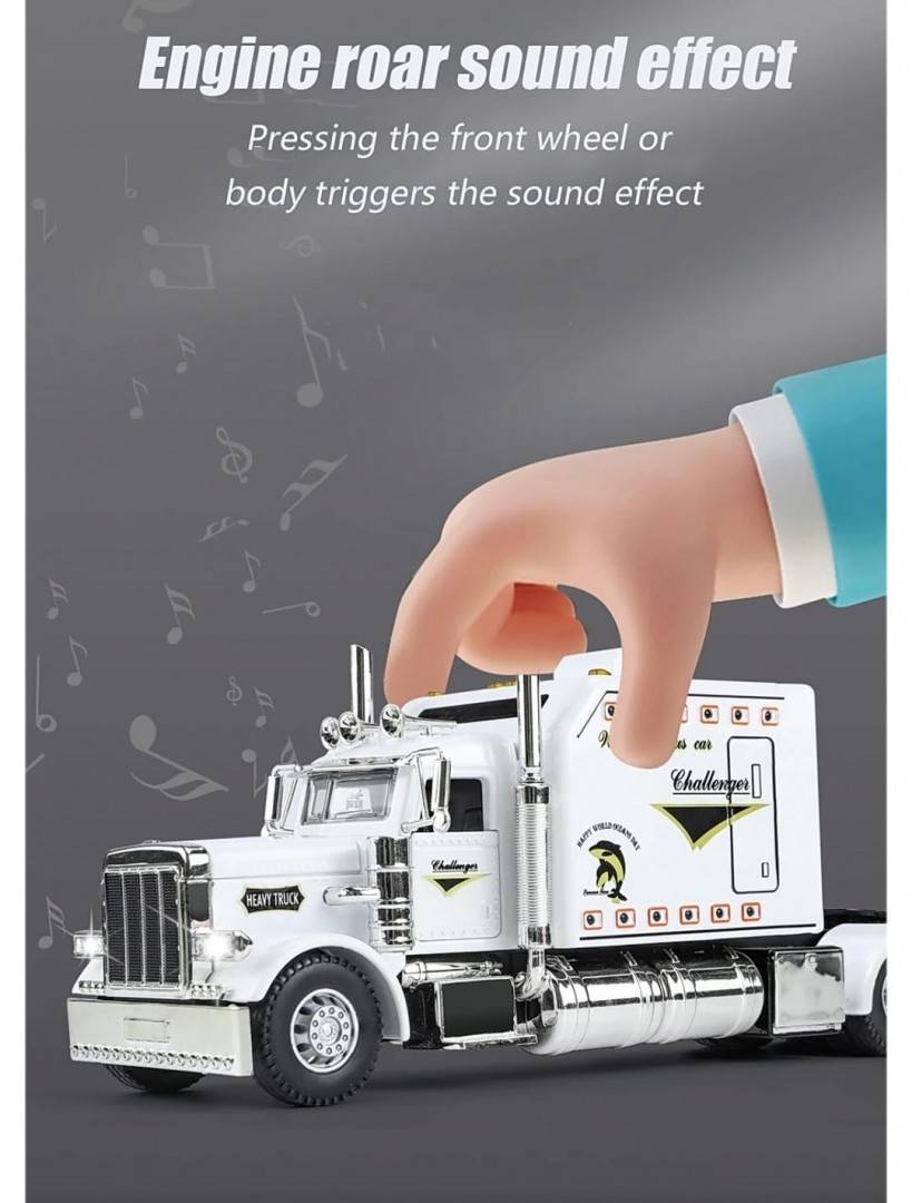 Camion metal mecanic, model Peterbilt Heavy Truck 389, faruri luminoase, sunete, usi mobile, capota mobila, scara 1:24, alb, 24 cm
