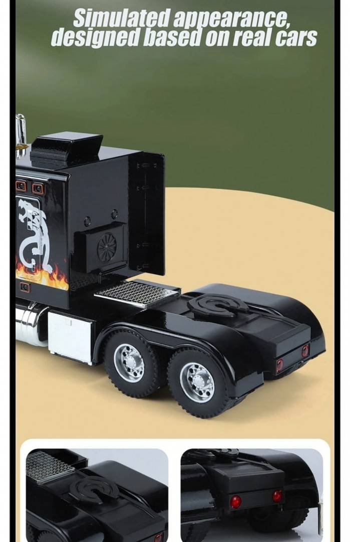 Camion metal mecanic, model Peterbilt Heavy Truck 389, faruri luminoase, sunete, usi mobile, capota mobila, scara 1:24, negru, 24 cm