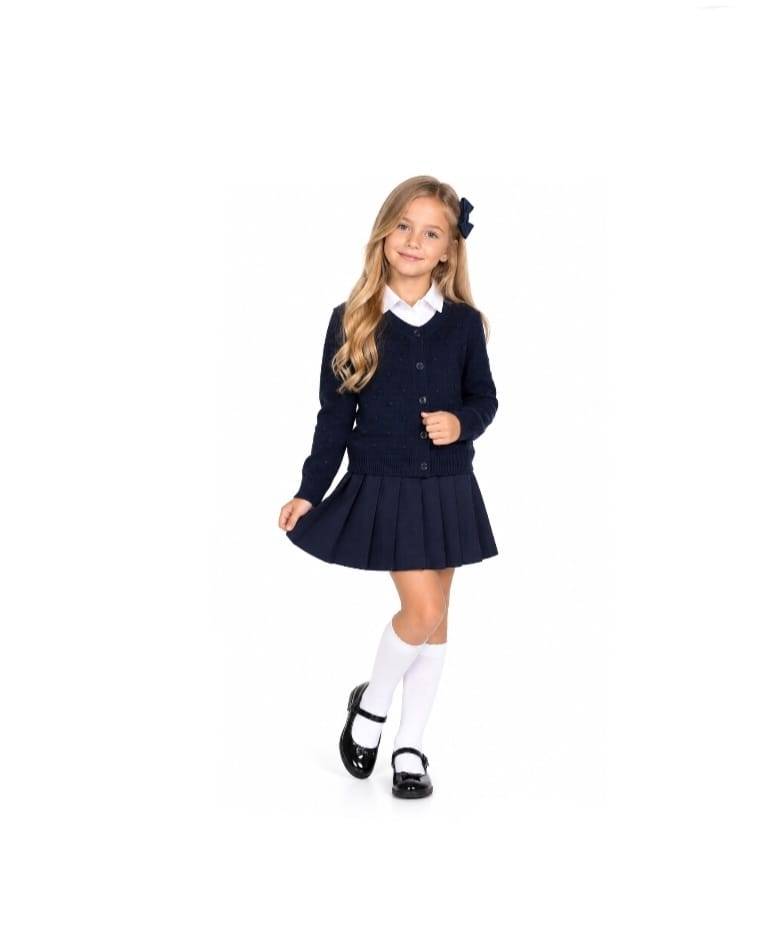 Cardigan elegant pentru fete, scoala, cu nasturi, bleumarin, marimea 6 ani - 13 ani