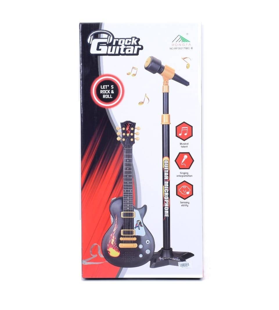 Chitara electonica RockStar cu microfon, multicolor, 55 cm
