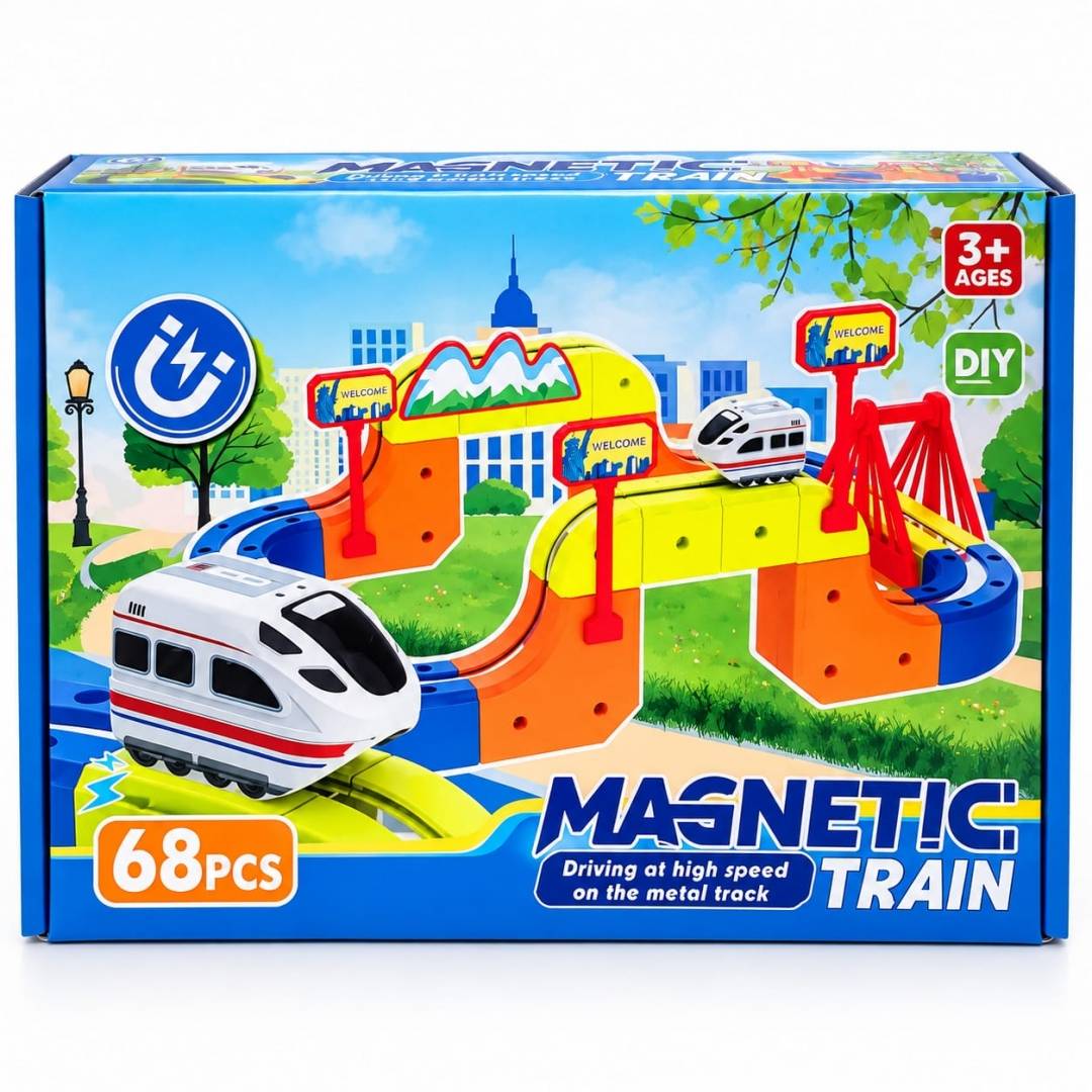 Circuit cu trenuleț electric cu levitație, Magnetic Track cu 68 piese, multicolor