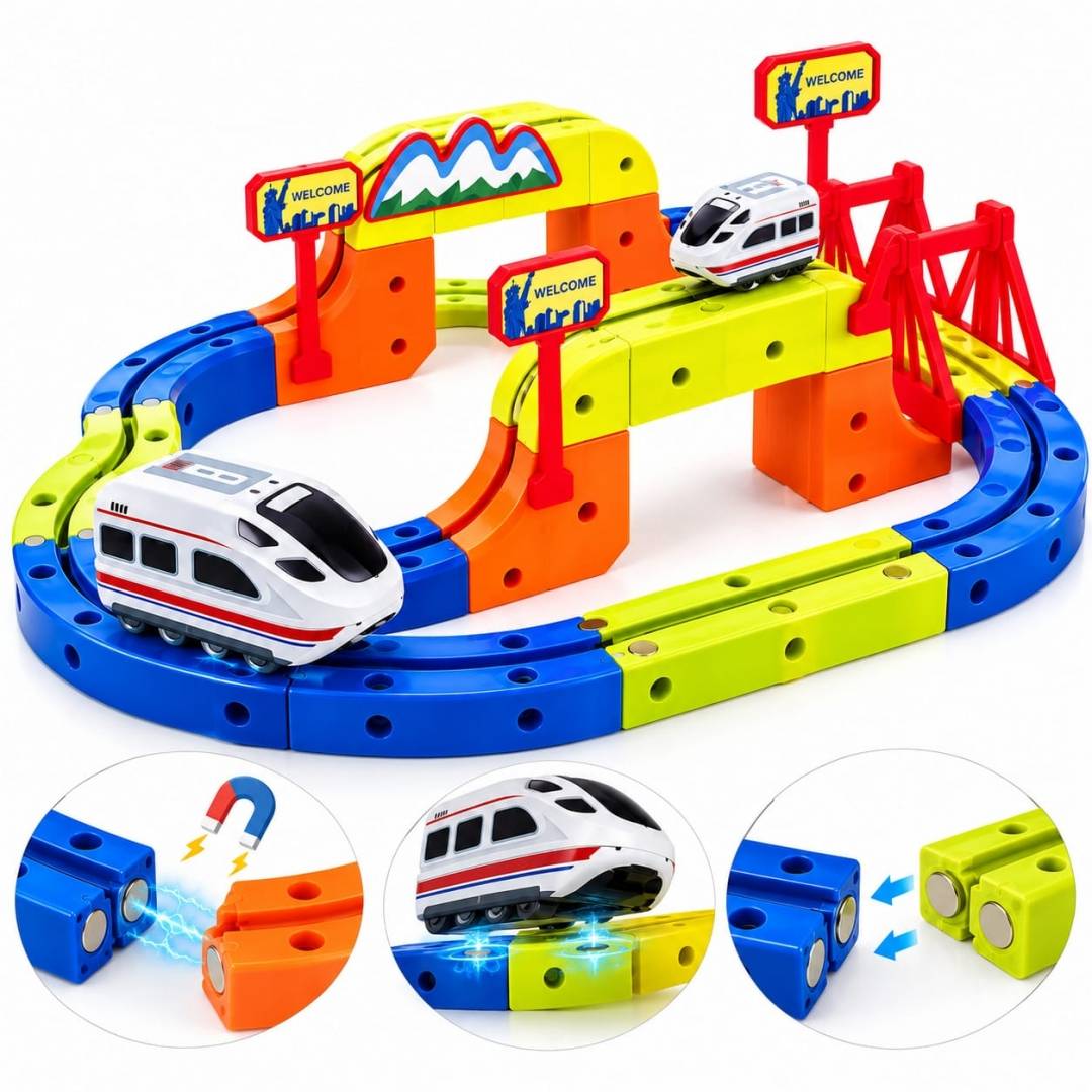 Circuit cu trenuleț electric cu levitație, Magnetic Track cu 68 piese, multicolor