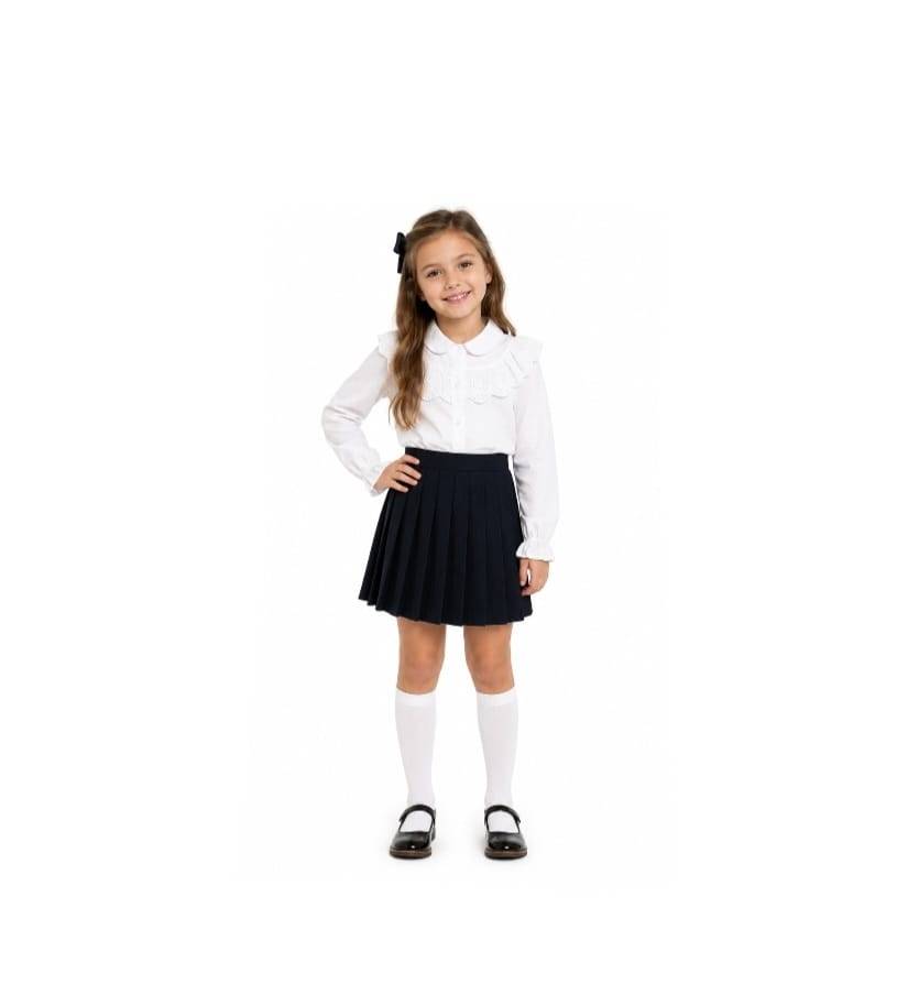 Cămașă albă elegantă pentru fetițe, volane, crem deschis, 110 cm, marimea 4 - 6 ani