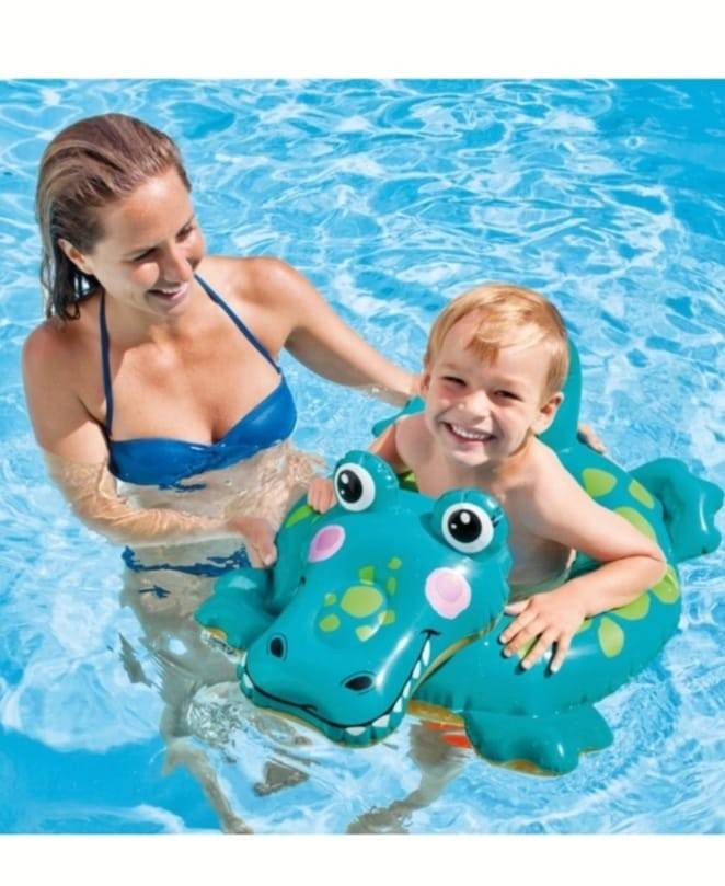 Colac gonflabil pentru copii, model Crocodil, Intex, 71 x 56 cm, verde, 3 ani+