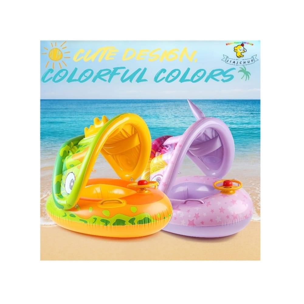 Colac multifunctional, model Unicorn, cu parasolar si volan, tip barcuta, mov, 6 luni-3 ani