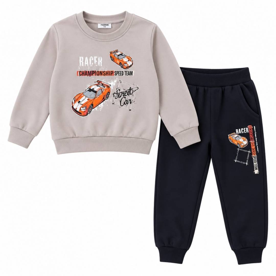 Compleu trening copii, model Racer cu mașinuțe, bluza si pantaloni, multicolor, 12 luni - 5 ani