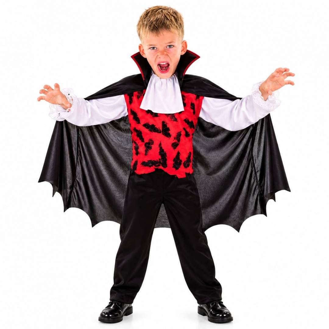Costum Dracula Vampir pentru Copii – Halloween, Negru-Roșu, 4 ani -9 ani
