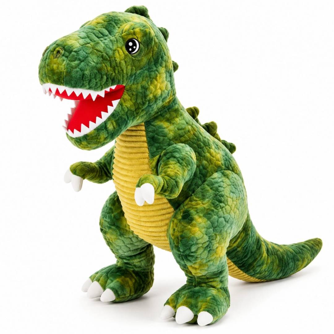 Dinozaur de Plus T-Rex, moale si pufos, verde/multicolor, 95 cm