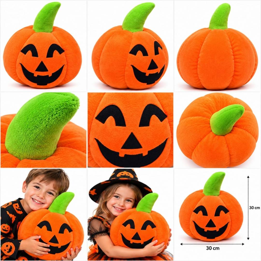 Dovleac decorativ Halloween, material pluș, decor petreceri tematice, 20 cm, portocaliu