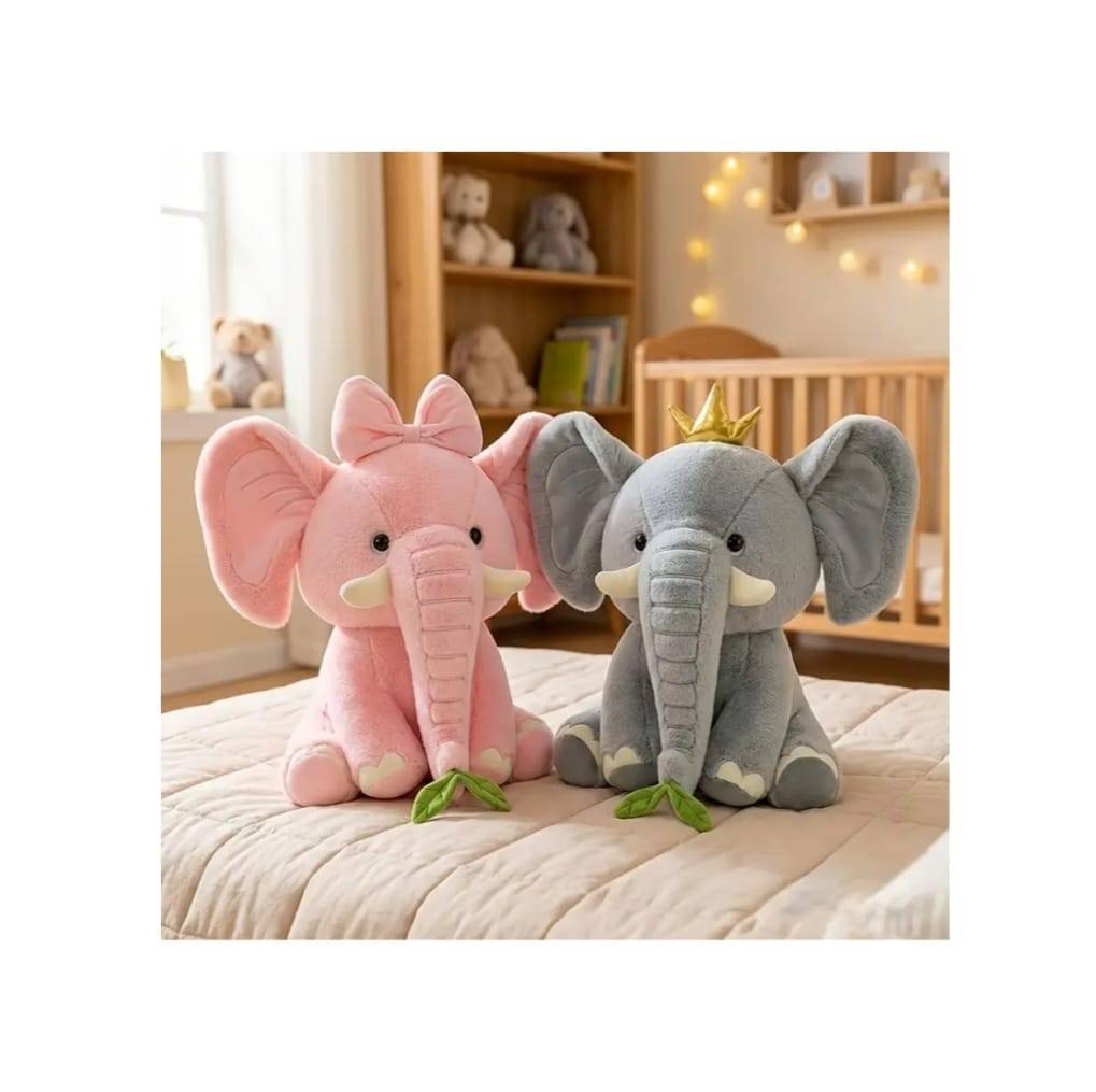 Elefant din plus cu coroana, pentru copii, roz, 27 cm, 2 ani+