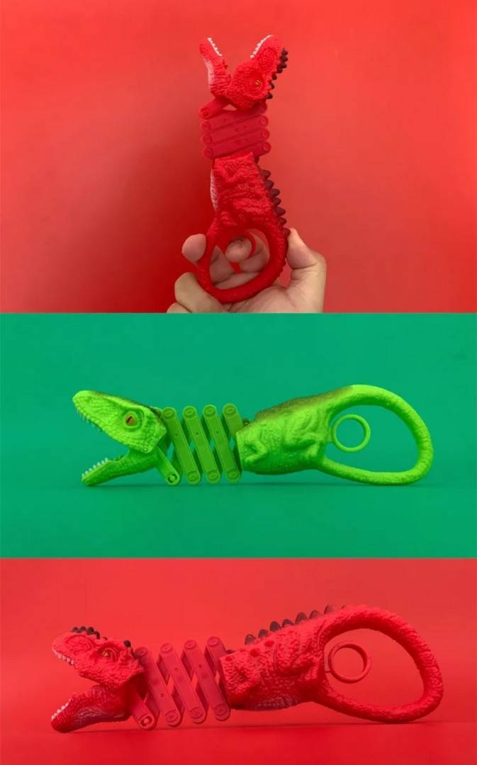 Figurina cap Dinozaur cu brat telescopic, rosu, 20 cm - 30 cm