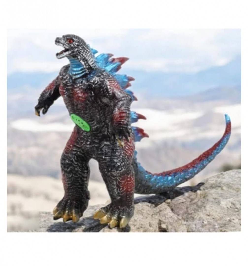 Figurina Godzilla, realist, sunete specifice de dinozaur, cu baterii din cauciuc moale, albastru, 56 cm