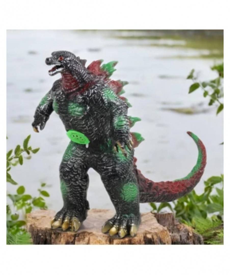Figurina Godzilla, realist, sunete specifice de dinozaur, cu baterii din cauciuc moale, maro/verde, 56 cm