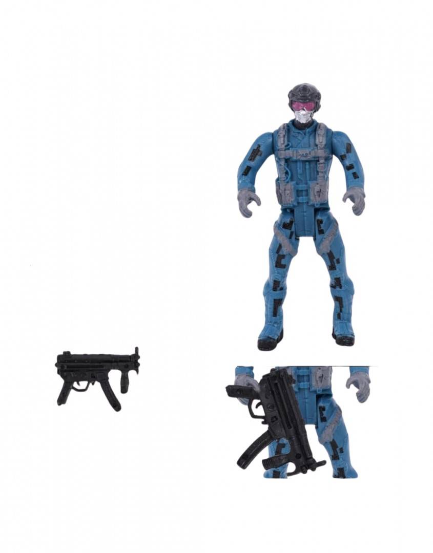 Figurina Soldat cu pusca, 2 accesorii, albastru inchis, 9.5 cm