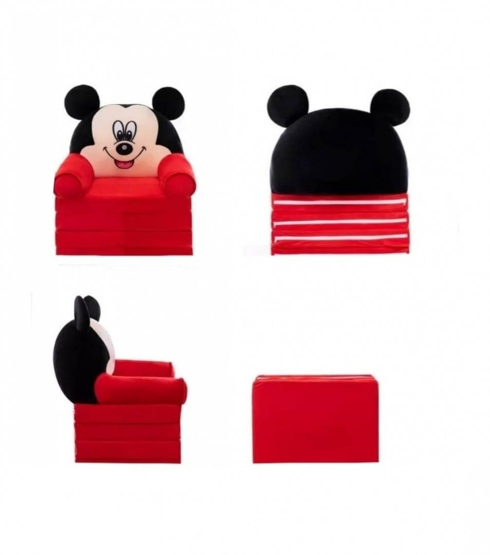 Fotoliu extensibil pentru copii, Mickey, 3 placi, negru/rosu, 160 cm, 3 ani - 7 ani