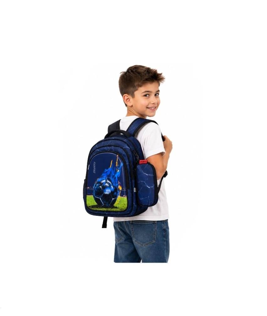 Ghiozdan scolar pentru baieti, model Fotbal, penar asortat, multicolor, 6 ani - 9 ani, 38 x 28 x 15