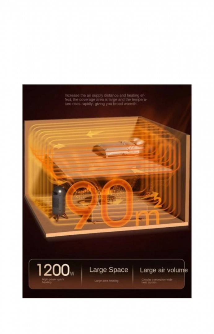 Incalzitor electric vertical portabil PTC High Power, 1200W, aeroterma, incalzire rapida si silentioasa, termostat reglabil, protectie supraincalzire, A+++