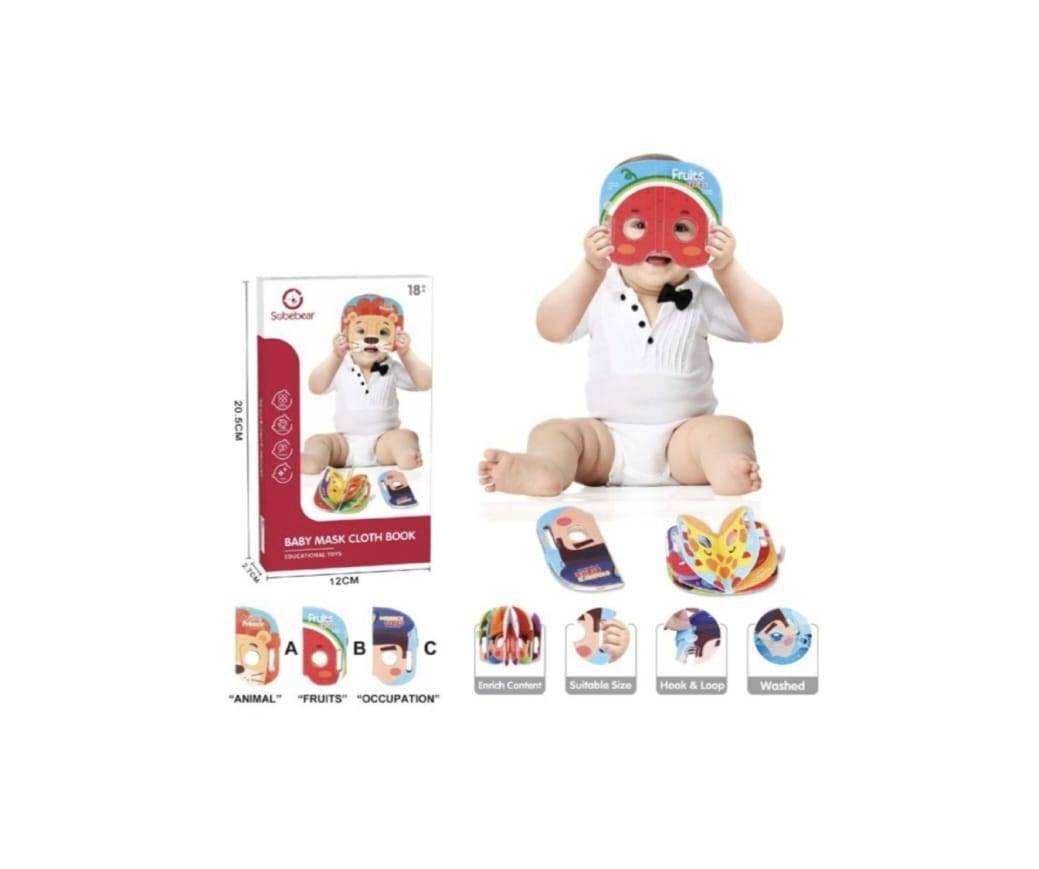 Joc educational si roluri pentru bebelusi, Carte textila cu masti, multicolor
