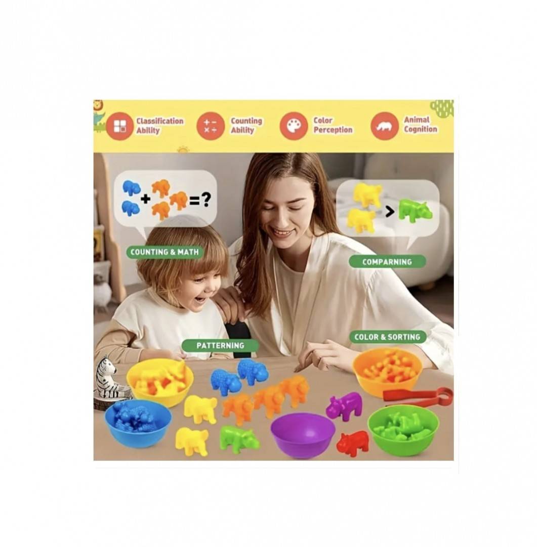 Joc sortare culori, Animale Jungla, clasificare si numarat, multicolor, 36 piese