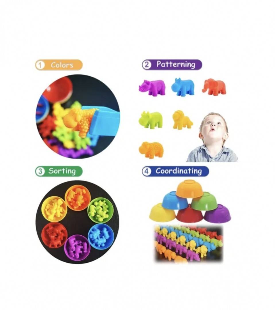 Joc sortare culori, Animale Jungla, clasificare si numarat, multicolor, 36 piese