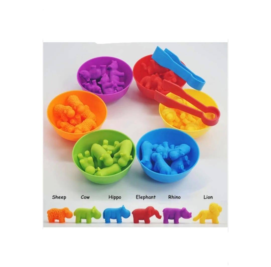 Joc sortare culori, Animale Jungla, clasificare si numarat, multicolor, 36 piese