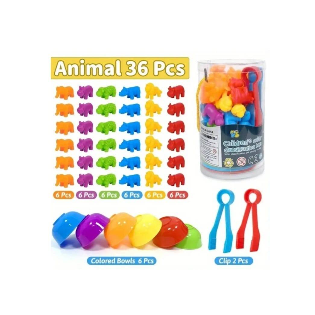 Joc sortare culori, Animale Jungla, clasificare si numarat, multicolor, 36 piese