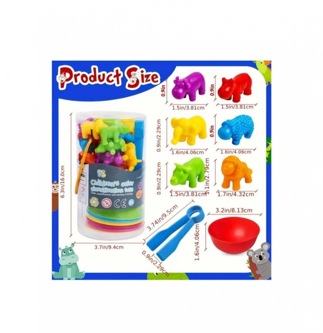 Joc sortare culori, Animale Jungla, clasificare si numarat, multicolor, 36 piese