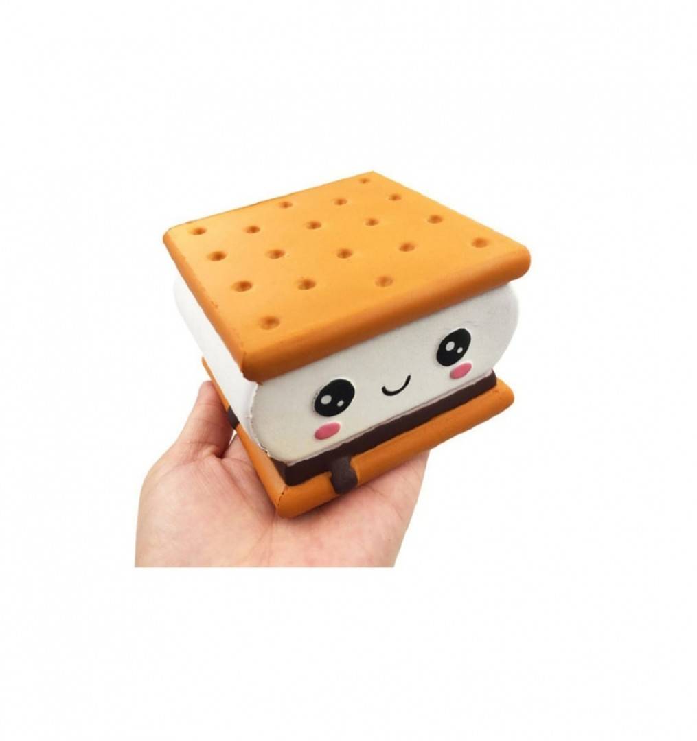 Jucarie antistres, Sandwich Biscuit Squishy, design realist, textura moale, 10 cm