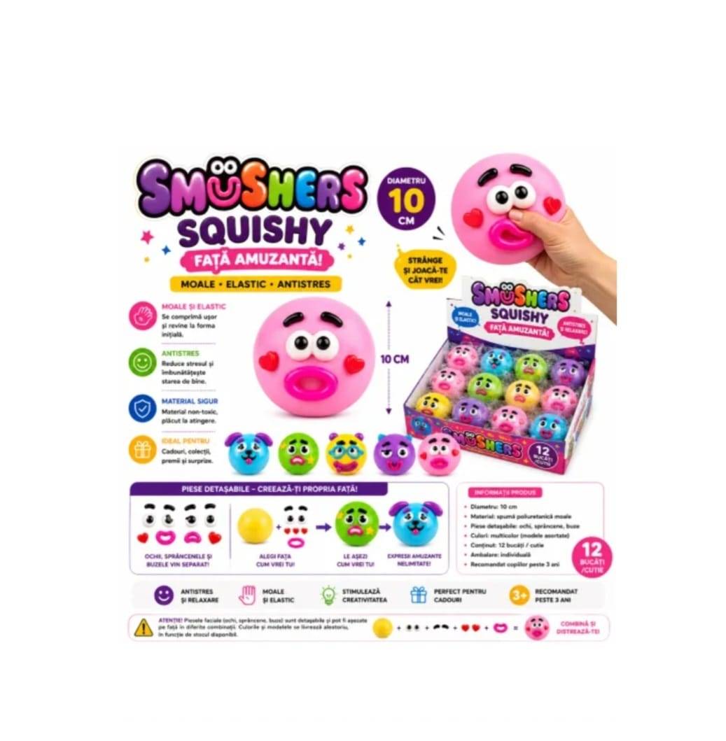 Jucarie antistres, Smash Face squishy, Smushers, Fata Poznasa, MASHASHOP, 1 buc, multicolor, 12 cm
