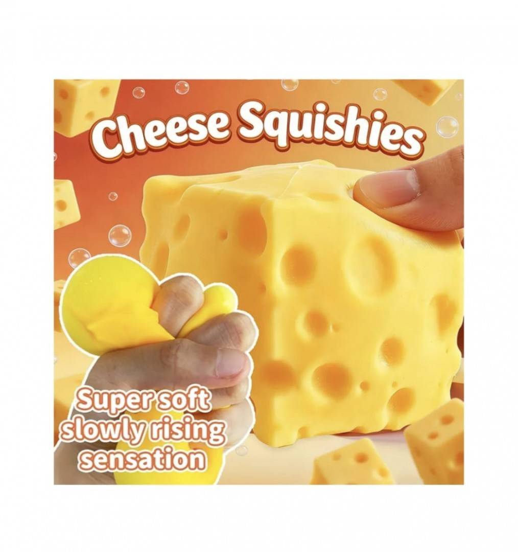 Jucarie antistres, Sqweezy Super Cheese, XXL EXTRA, design realist, textura moale, 10 cm
