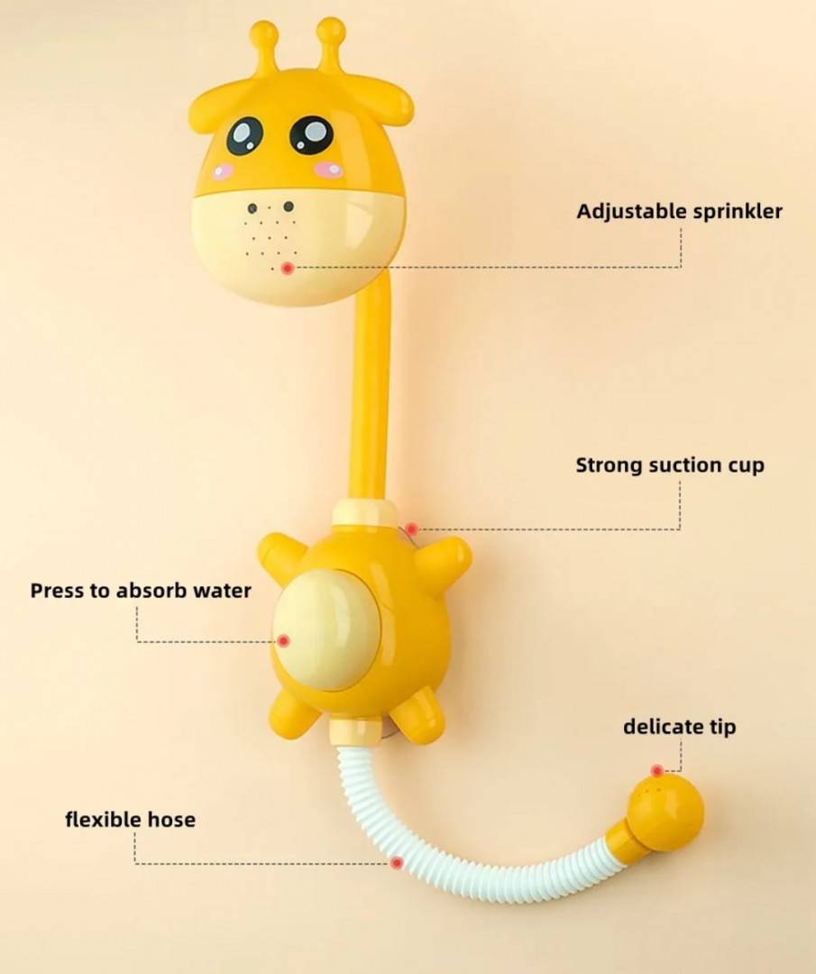 Jucarie de baie Girafa, spray de dus, robinet spray pentru cada de baie, galben, 34 cm