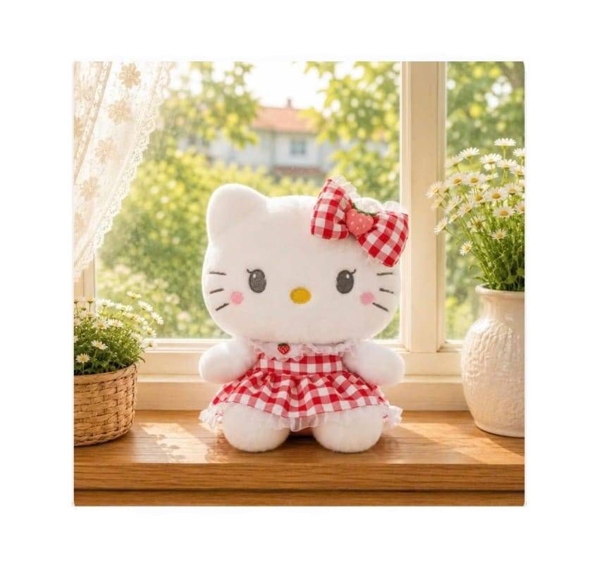Jucarie de plus, Hello Kitty, MASHASHOP, rosu/multicolor, 50 cm