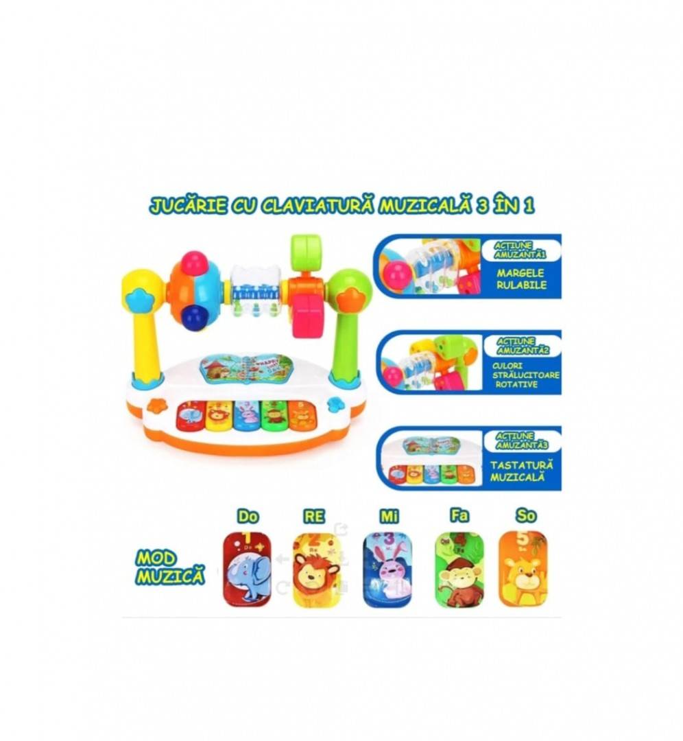 Jucarie interactiva, claviatura de pian pentru copii cu mecanism de rotatie, muzica, 20 de melodii, muzicala pentru educatie timpurie
