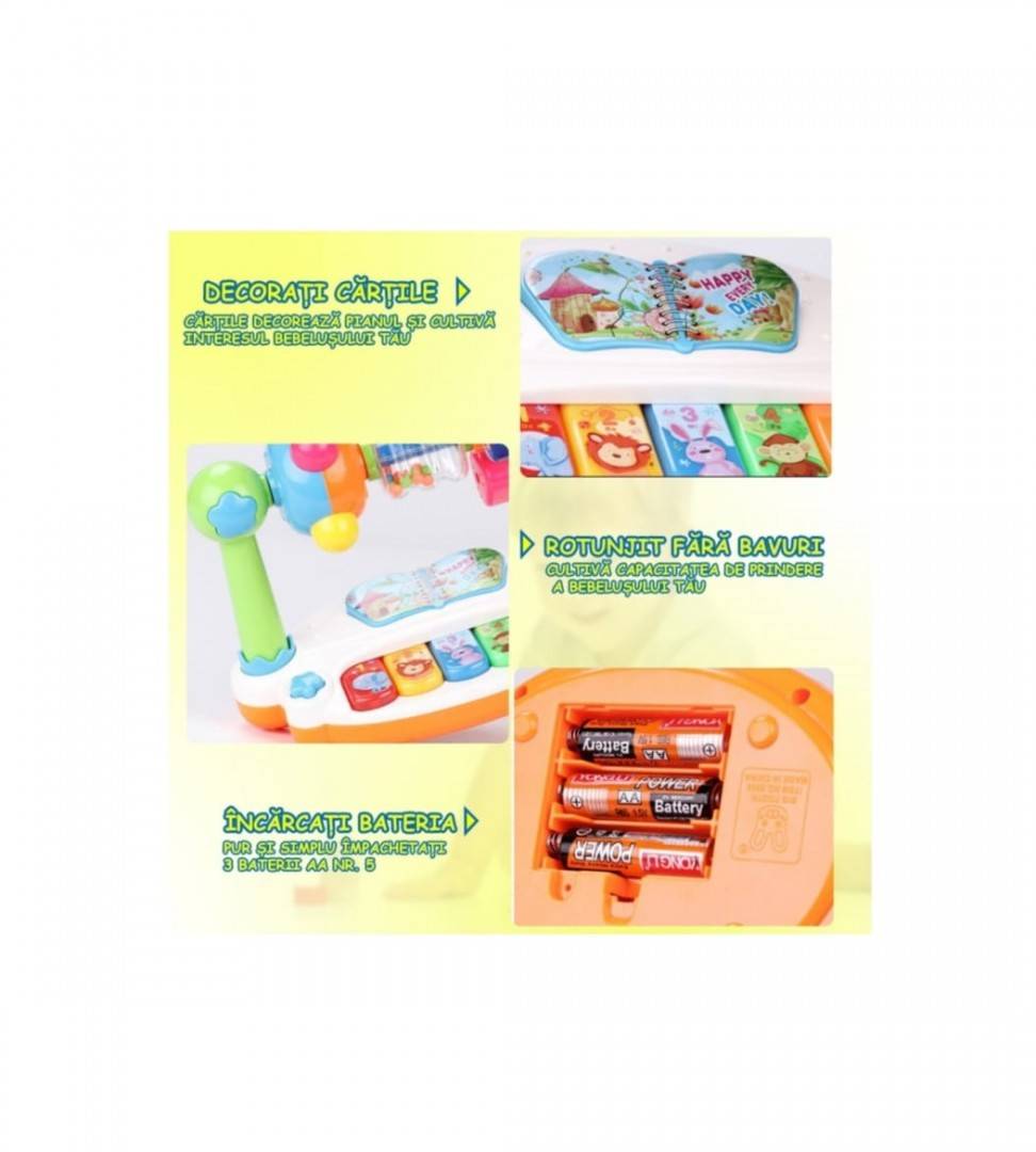 Jucarie interactiva, claviatura de pian pentru copii cu mecanism de rotatie, muzica, 20 de melodii, muzicala pentru educatie timpurie