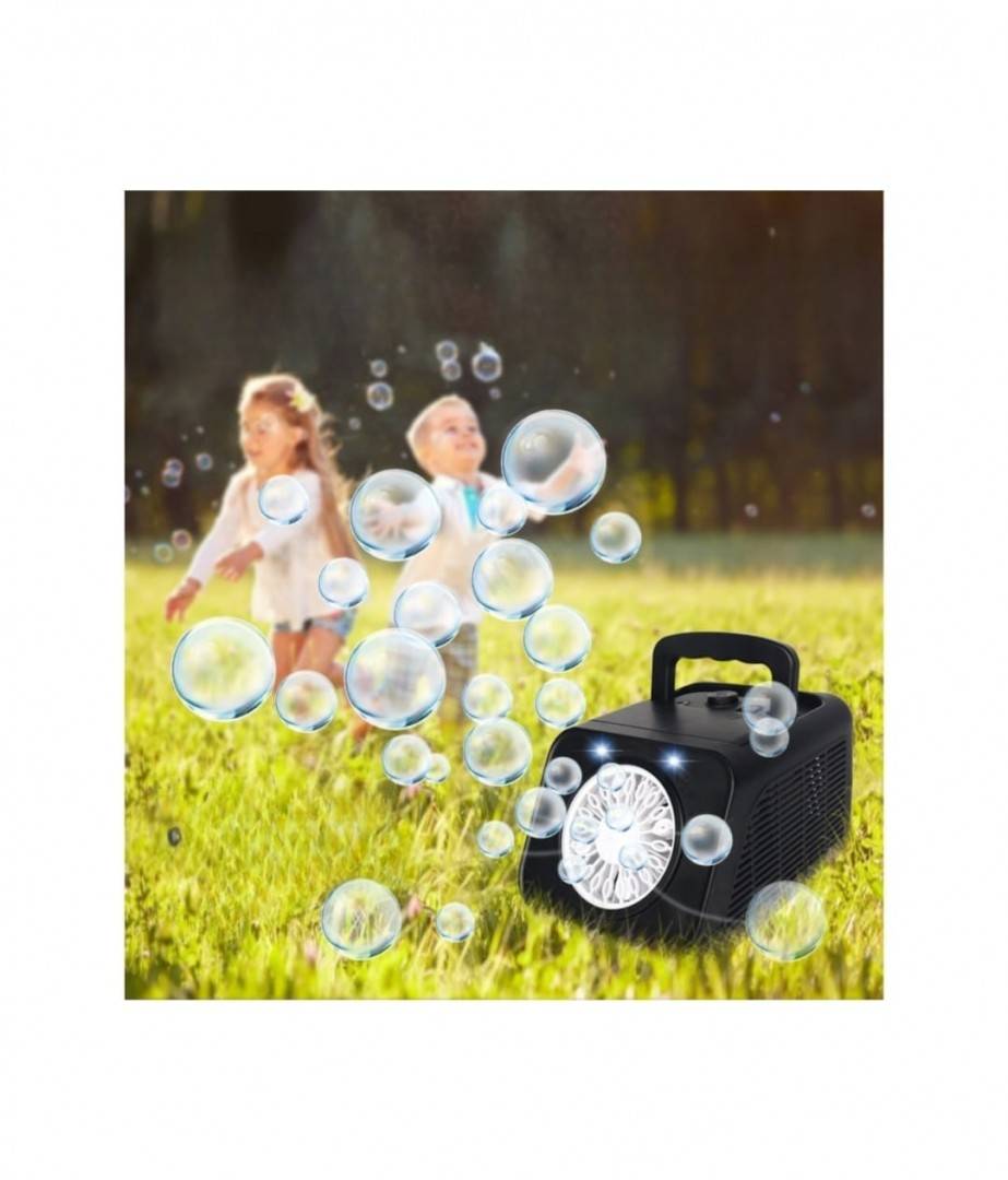 Jucarie Interactiva de Facut Baloane de Sapun, Automata, Portabila, 20 de Gauri, Lumini Led, Sistem Antiscurgere, negru, 20 cm