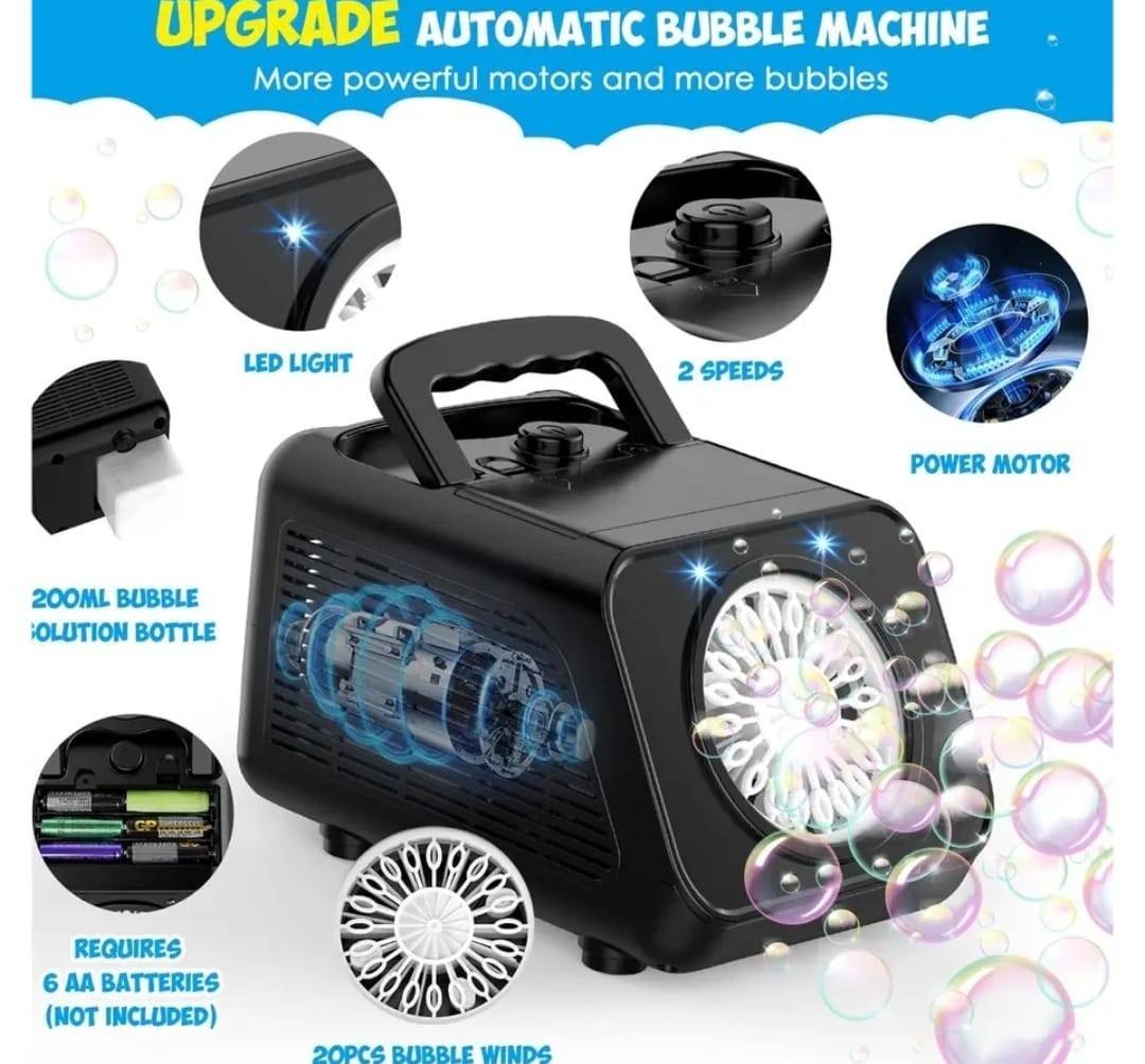 Jucarie Interactiva de Facut Baloane de Sapun, Automata, Portabila, 20 de Gauri, Lumini Led, Sistem Antiscurgere, negru, 20 cm