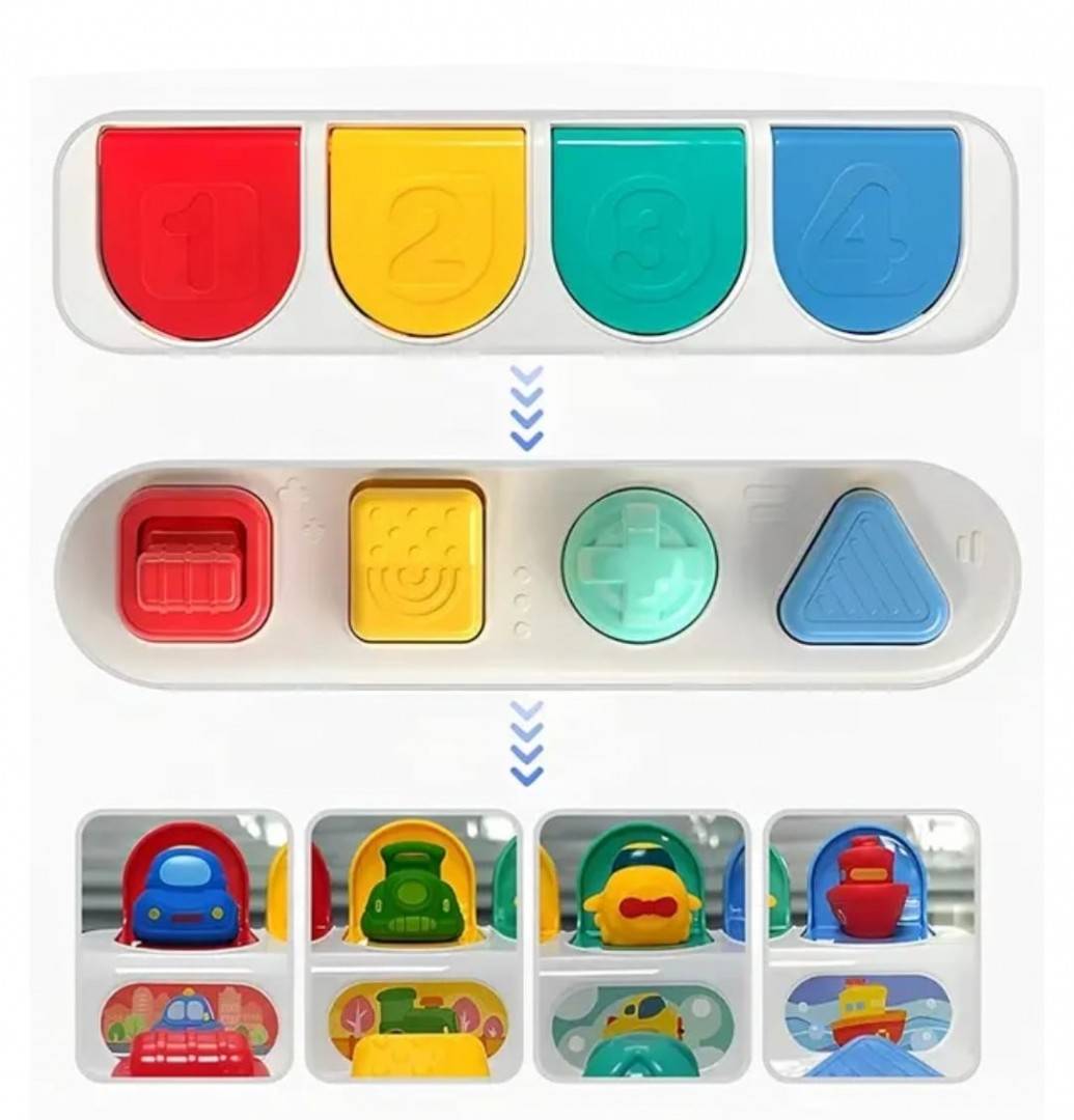Jucarie interactiva pentru bebelusi, Pop up Vehicles, multicolor, 25 cm