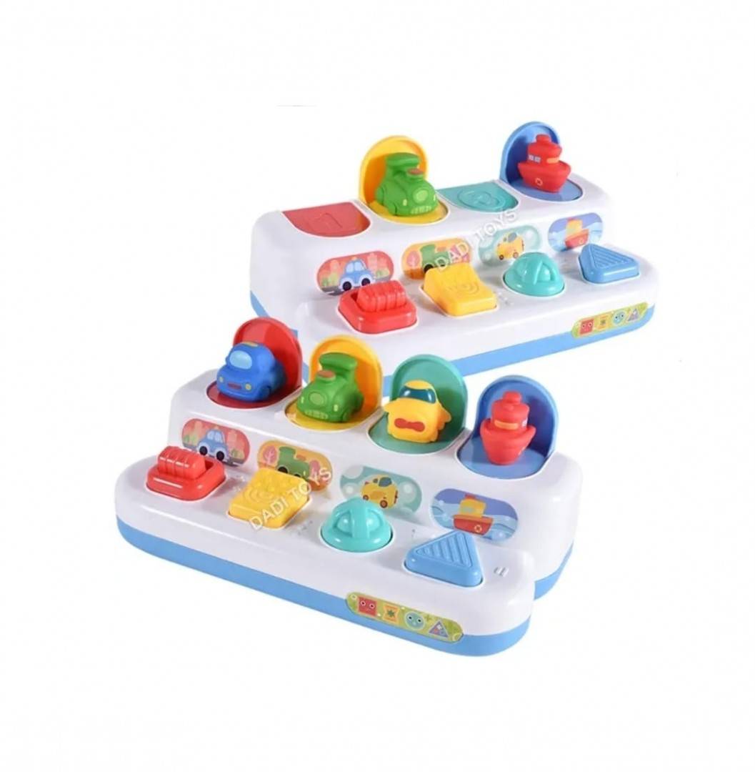 Jucarie interactiva pentru bebelusi, Pop up Vehicles, multicolor, 25 cm